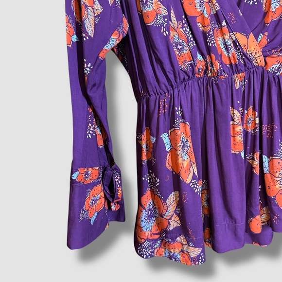 Free People Tuscan Dreams Tunic Small Floral Bohemian Plum Orange Layered - Picture 6 of 9